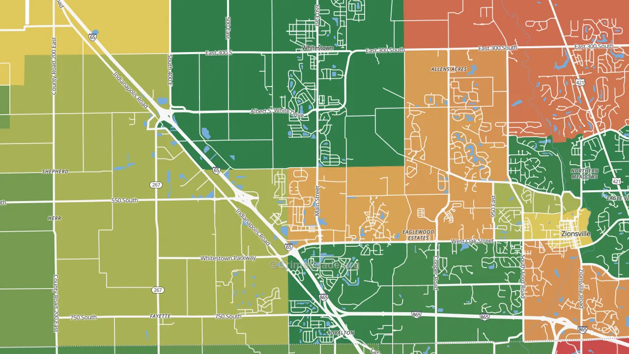 Whitestown, IN Map of Assault Rates