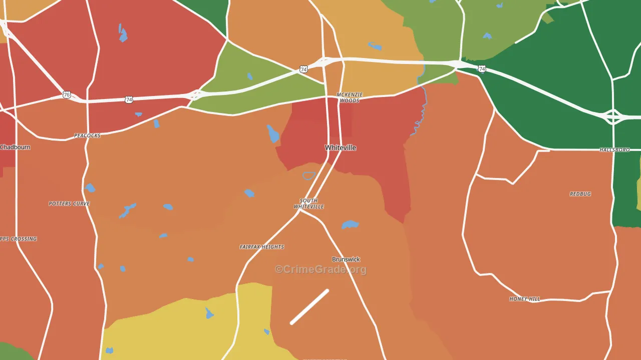 Whiteville, NC Map of Assault Rates