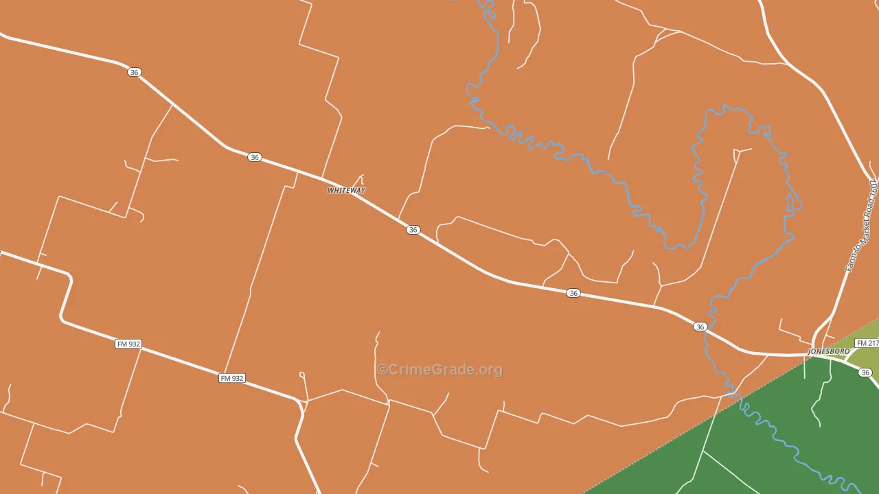Whiteway, TX Map of Assault Rates