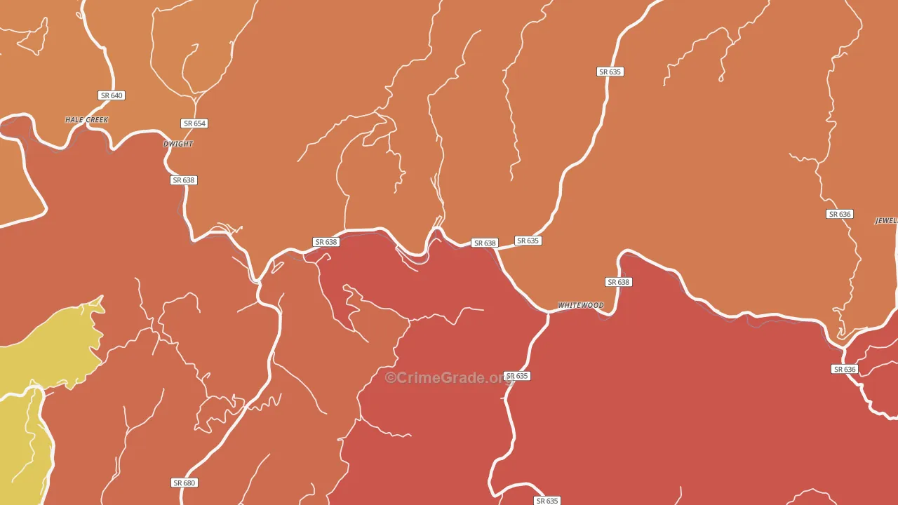 Whitewood, VA Map of Assault Rates