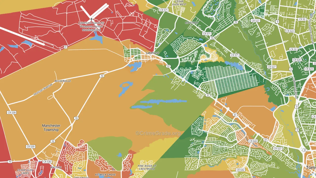 Whiting, NJ Map of Assault Rates