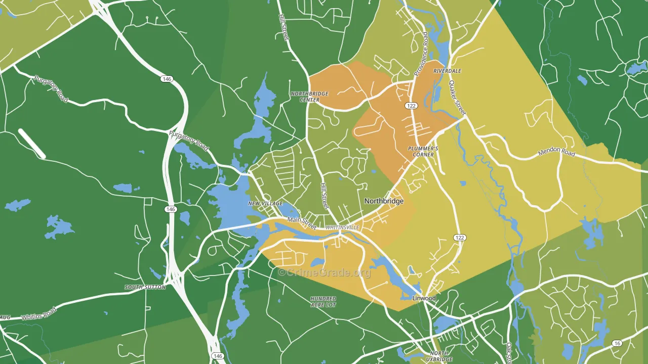 Whitinsville, MA Map of Assault Rates