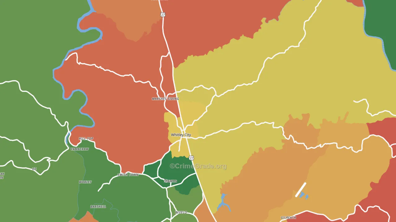 Whitley City, KY Map of Assault Rates