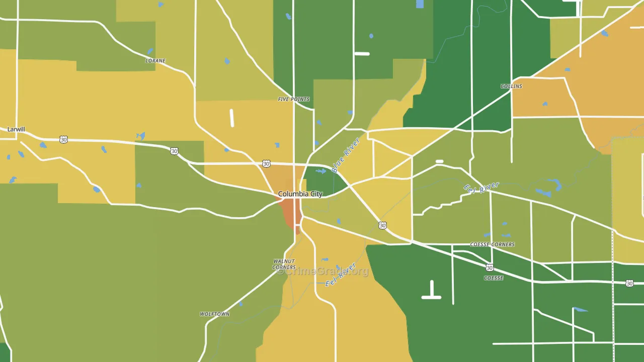 Whitley County, IN Map of Assault Rates