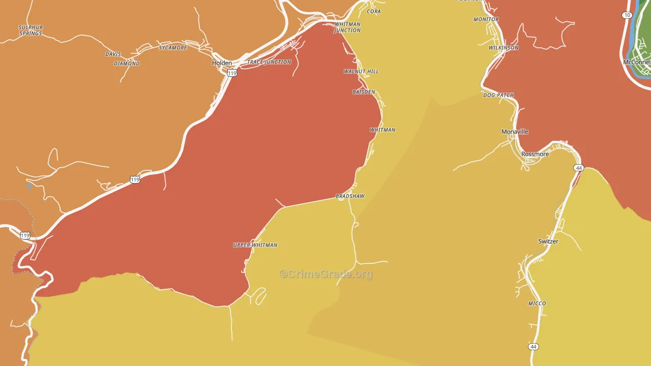 Whitman, WV Map of Assault Rates