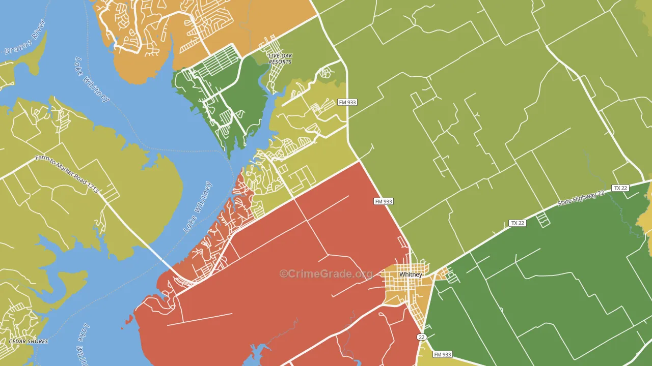 Whitney, TX Map of Assault Rates