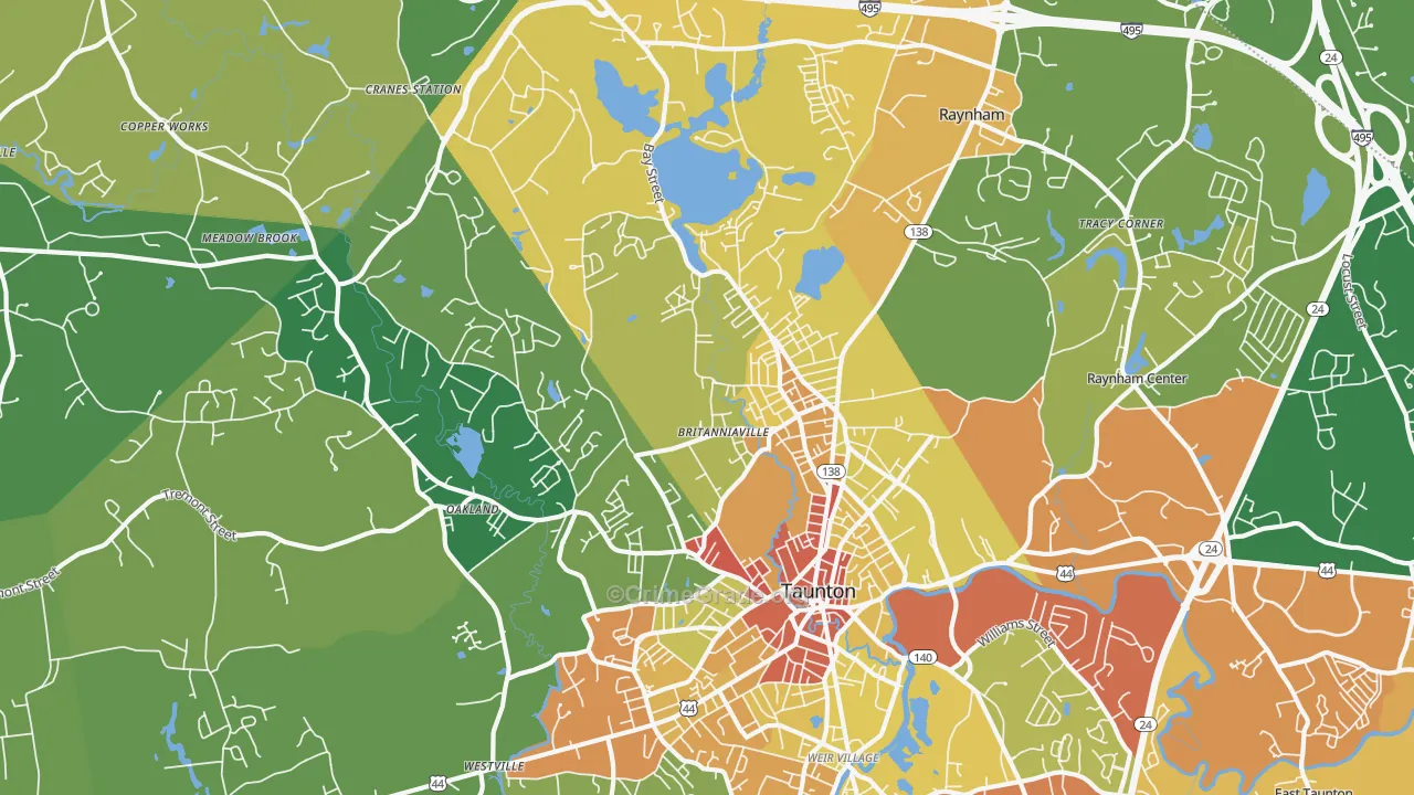Whittenton, Taunton, MA Map of Assault Rates