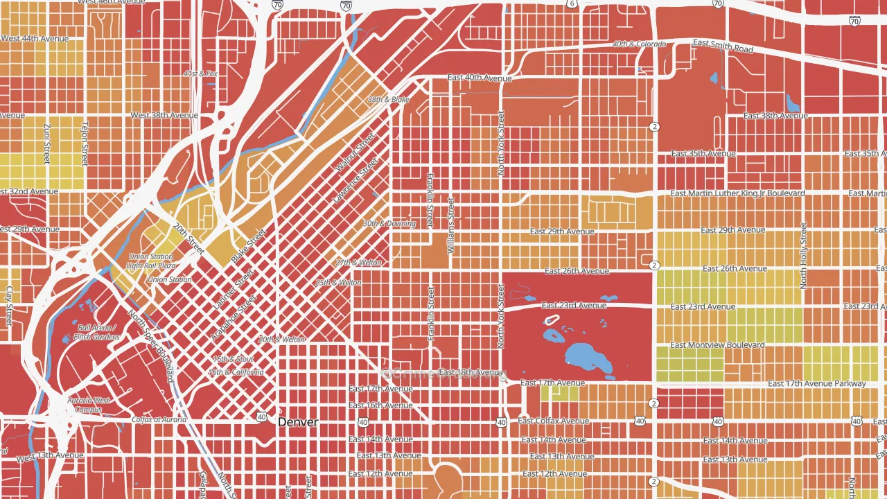 Whittier, Denver, CO Map of Assault Rates