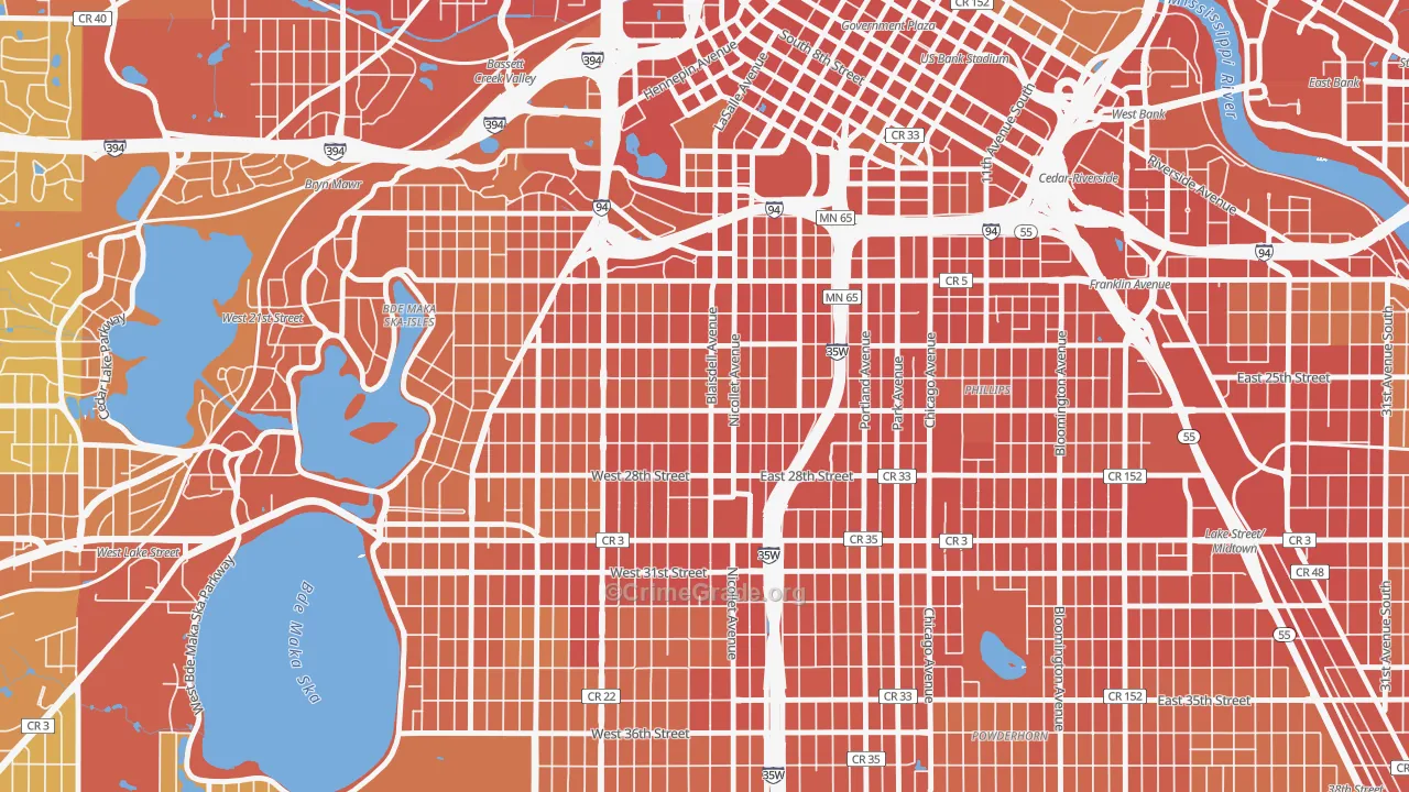 Whittier, Minneapolis, MN Map of Assault Rates