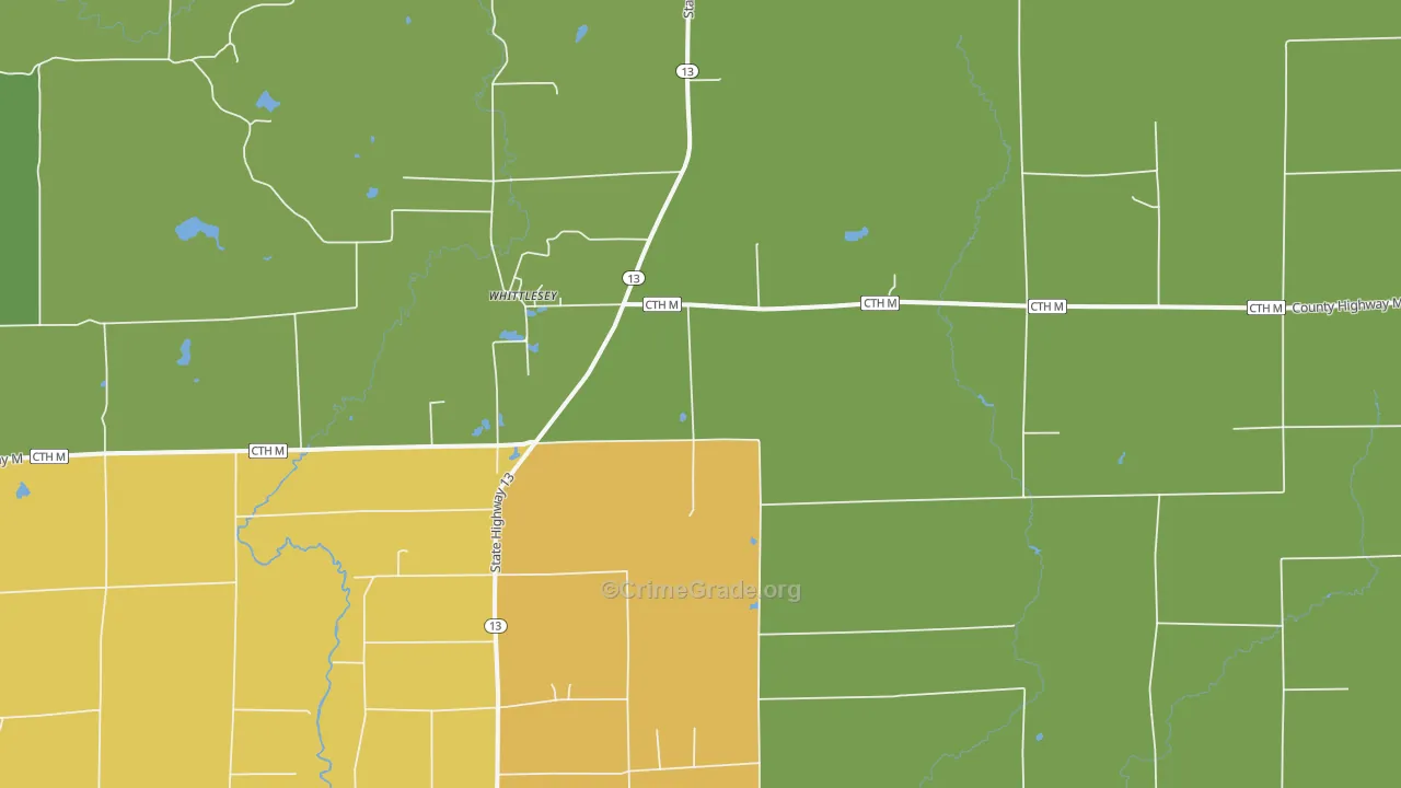 Whittlesey, WI Map of Assault Rates