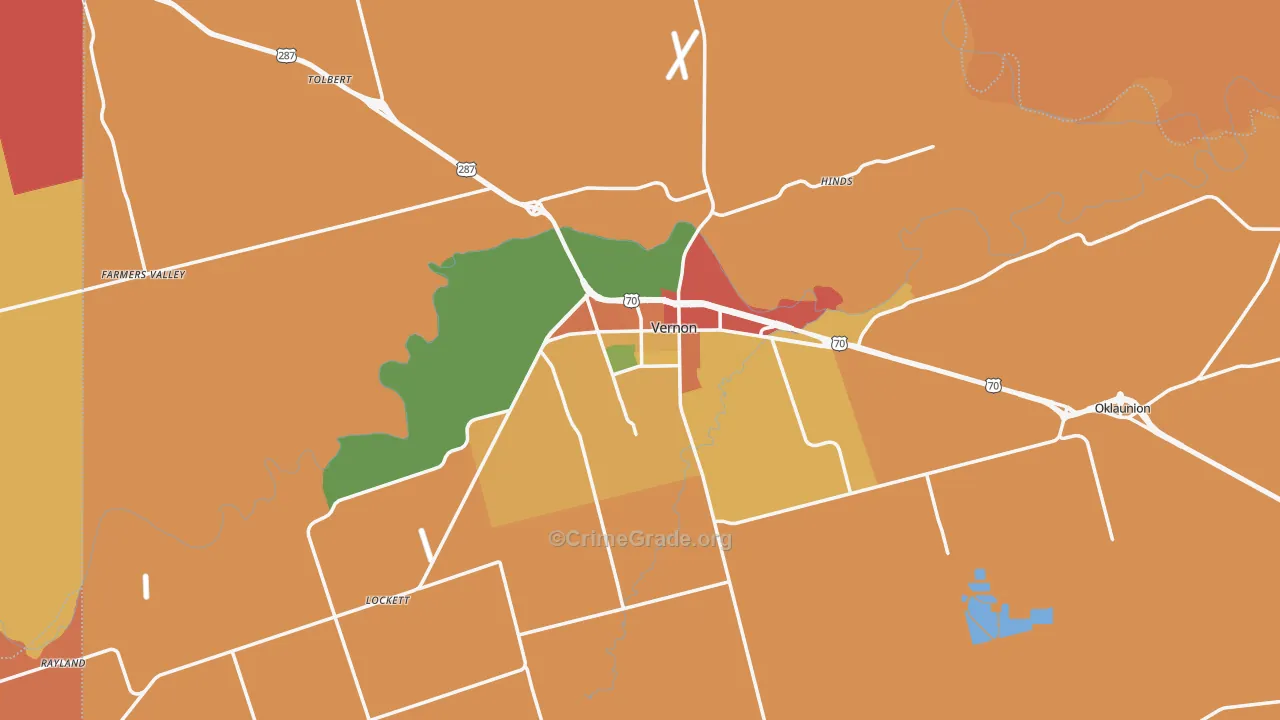 Wilbarger County, TX Map of Assault Rates