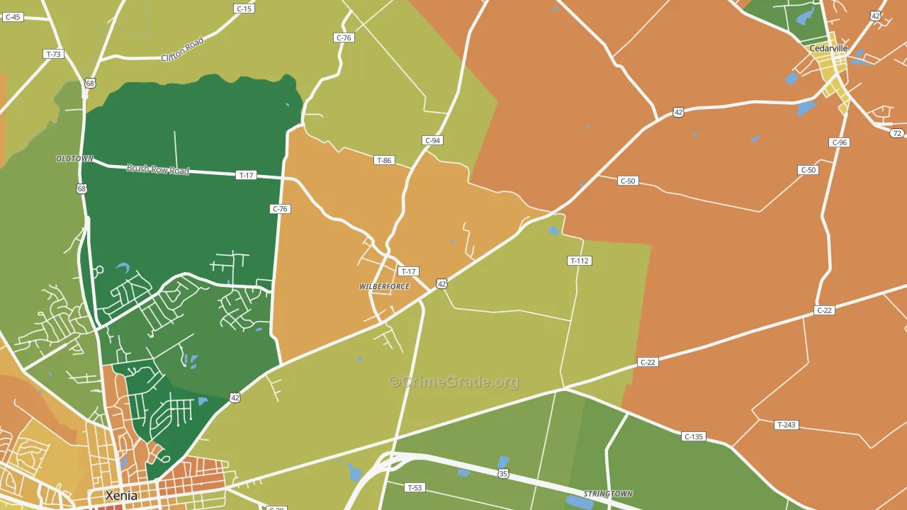 Wilberforce, OH Map of Assault Rates