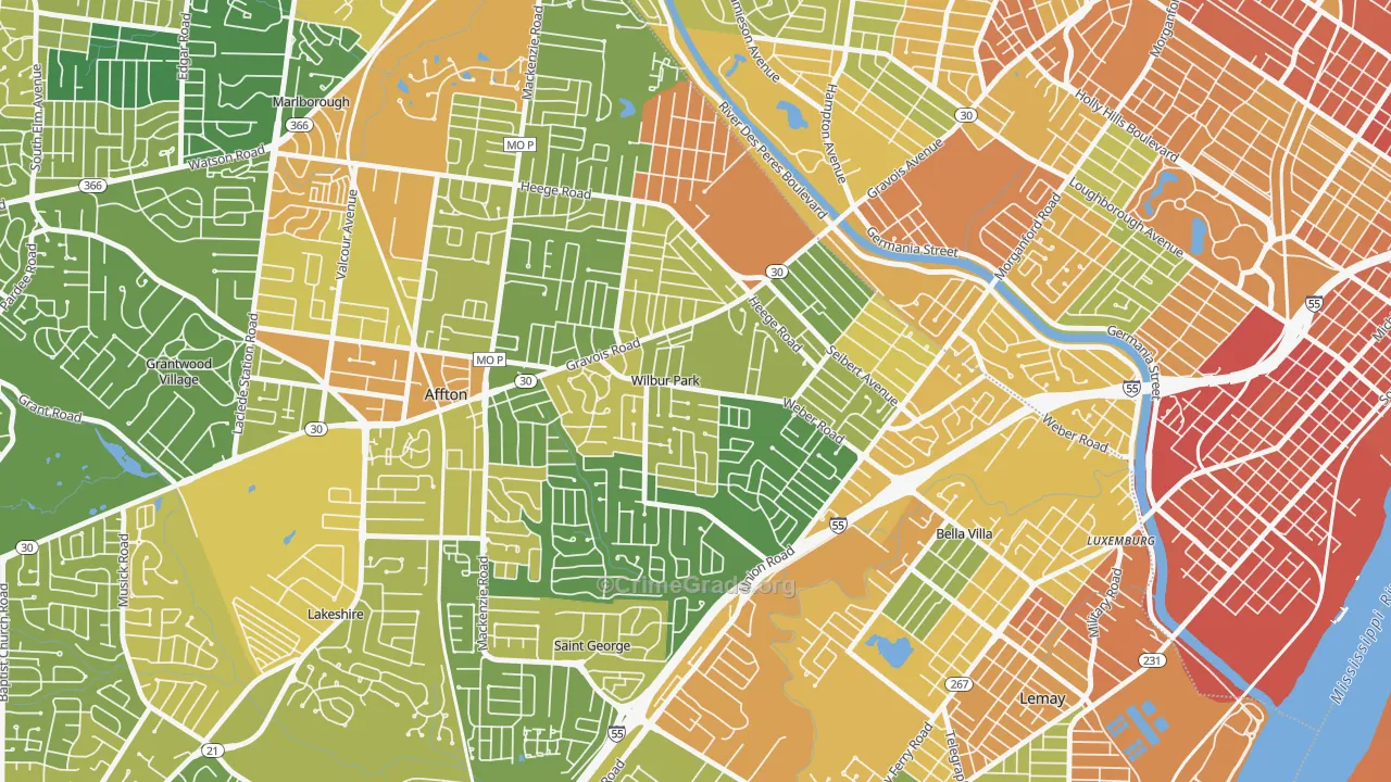 Wilbur Park, MO Map of Assault Rates