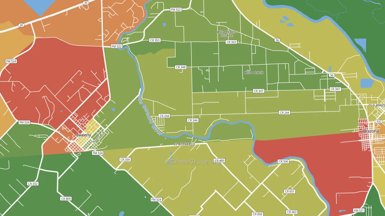Wild Peach Village, TX Map of Assault Rates