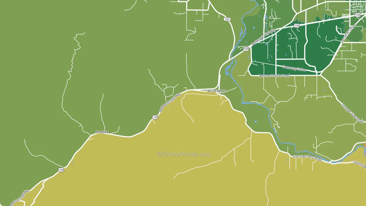 Wilderville, OR Map of Assault Rates