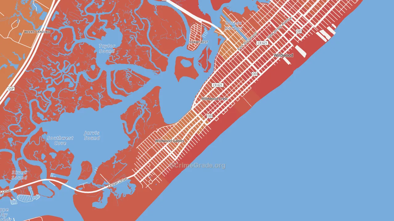 Wildwood Crest, NJ Map of Assault Rates