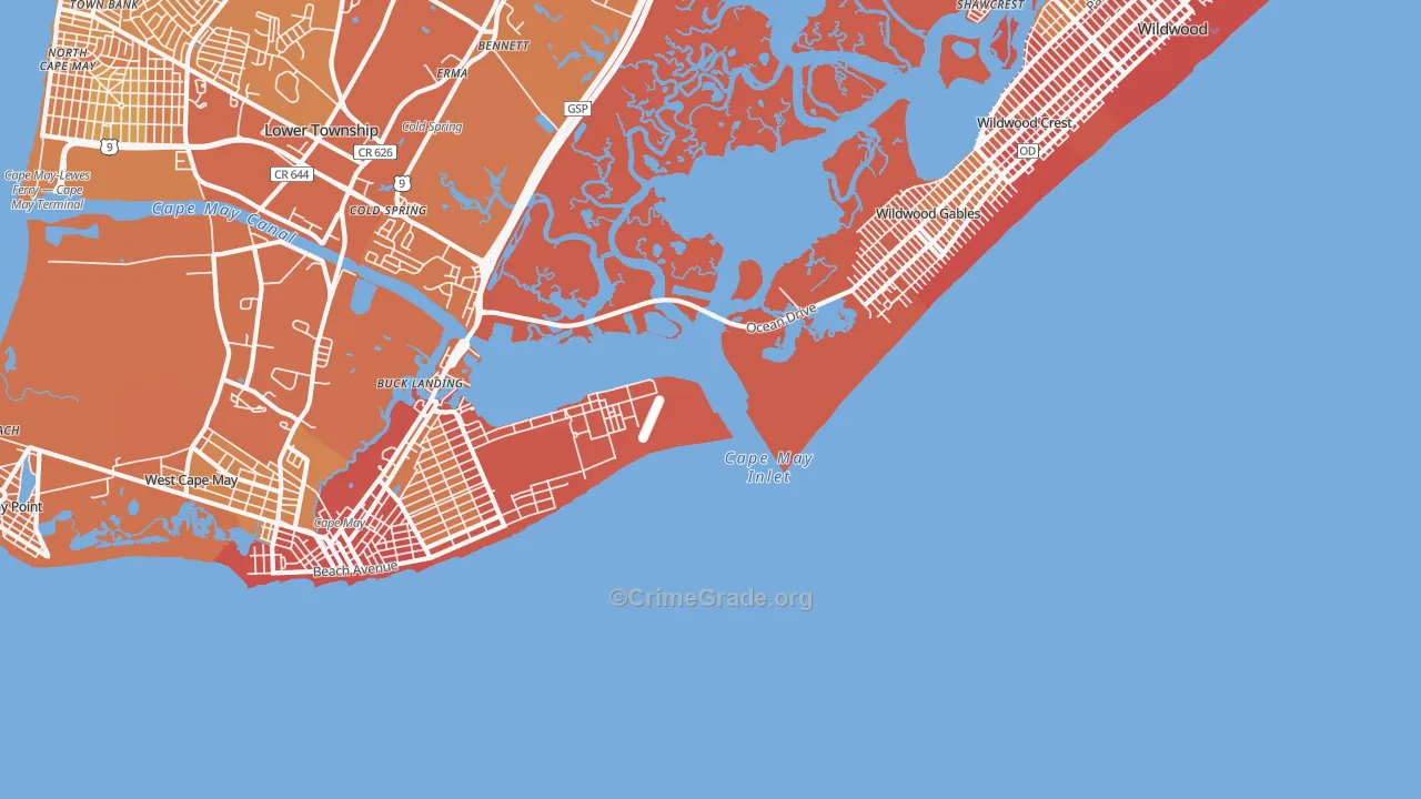 Wildwood Gables, NJ Map of Assault Rates