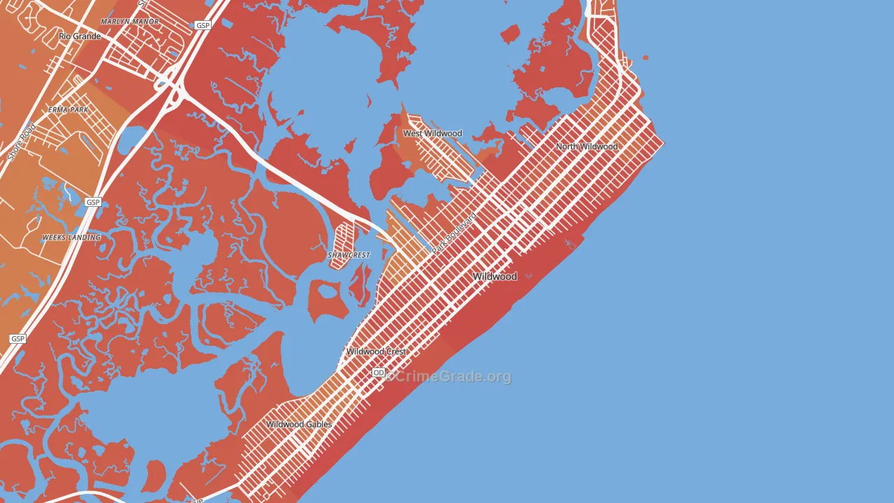 Wildwood, NJ Map of Assault Rates