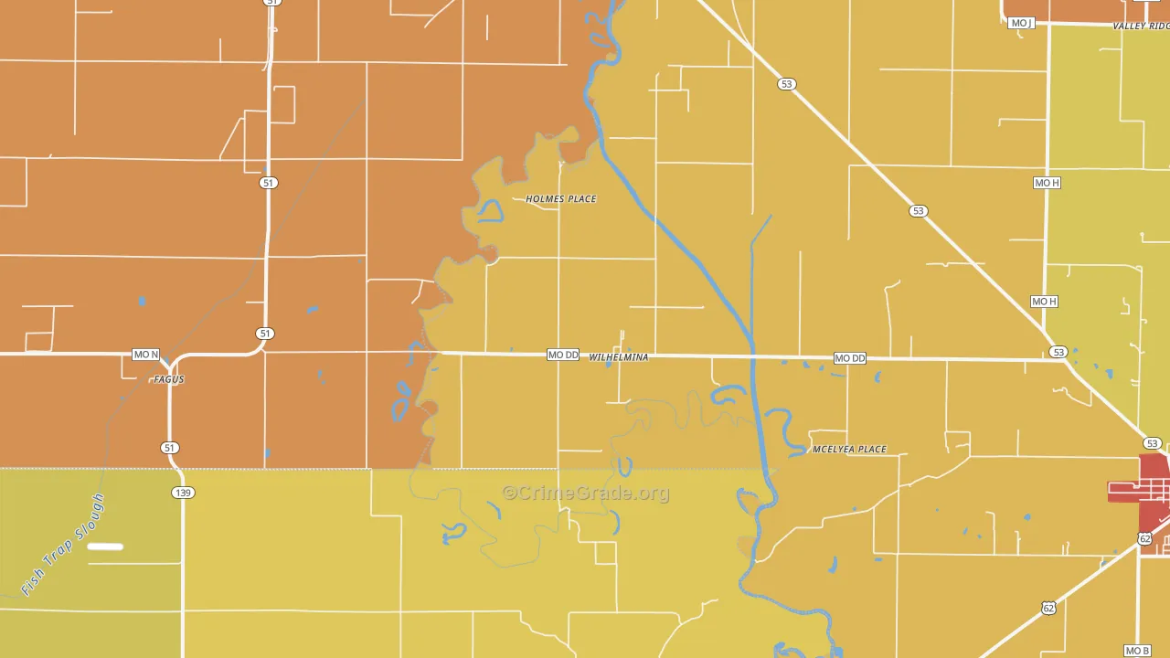 Wilhelmina, MO Map of Assault Rates