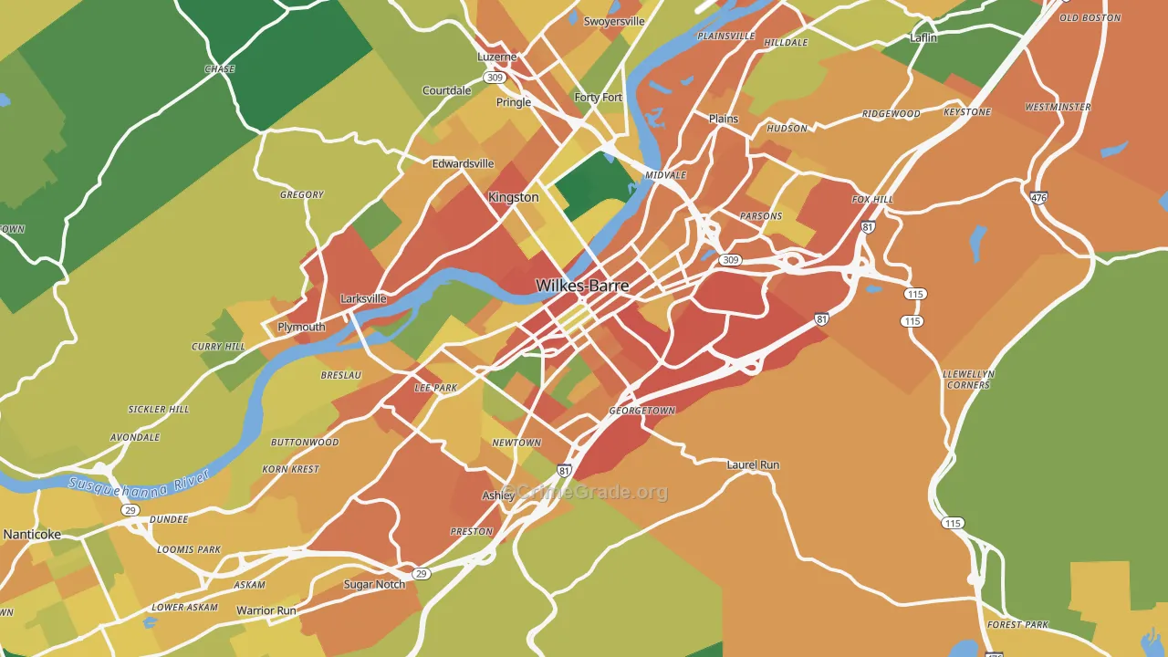 Wilkes-Barre, PA Map of Assault Rates