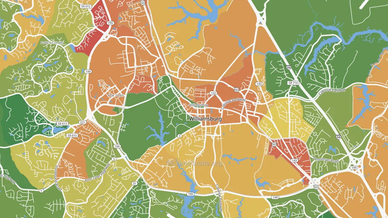 Williamsburg City, VA Map of Assault Rates