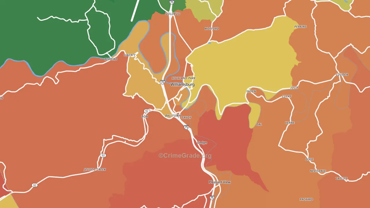 Williamsburg, KY Map of Assault Rates