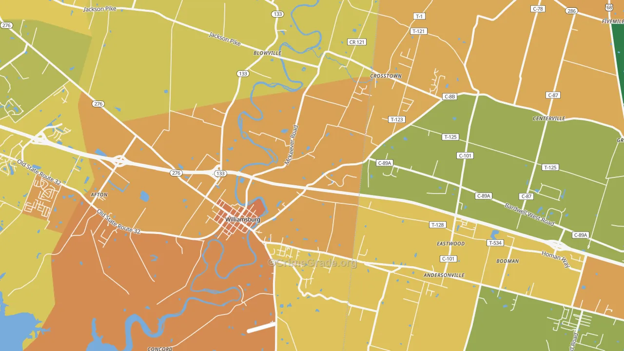 Williamsburg, OH Map of Assault Rates
