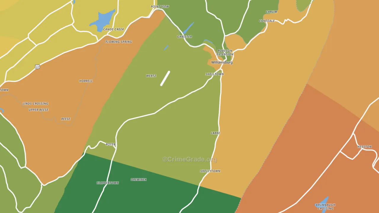 Williamsburg, PA Map of Assault Rates