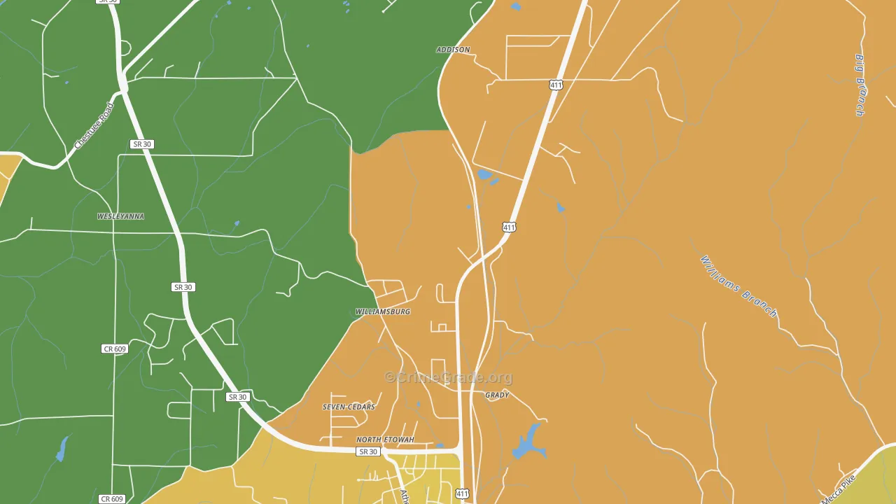 Williamsburg, TN Map of Assault Rates