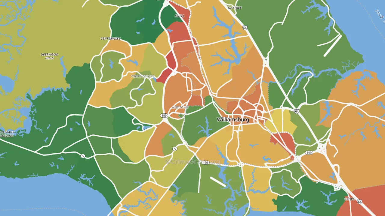 Williamsburg, VA Map of Assault Rates