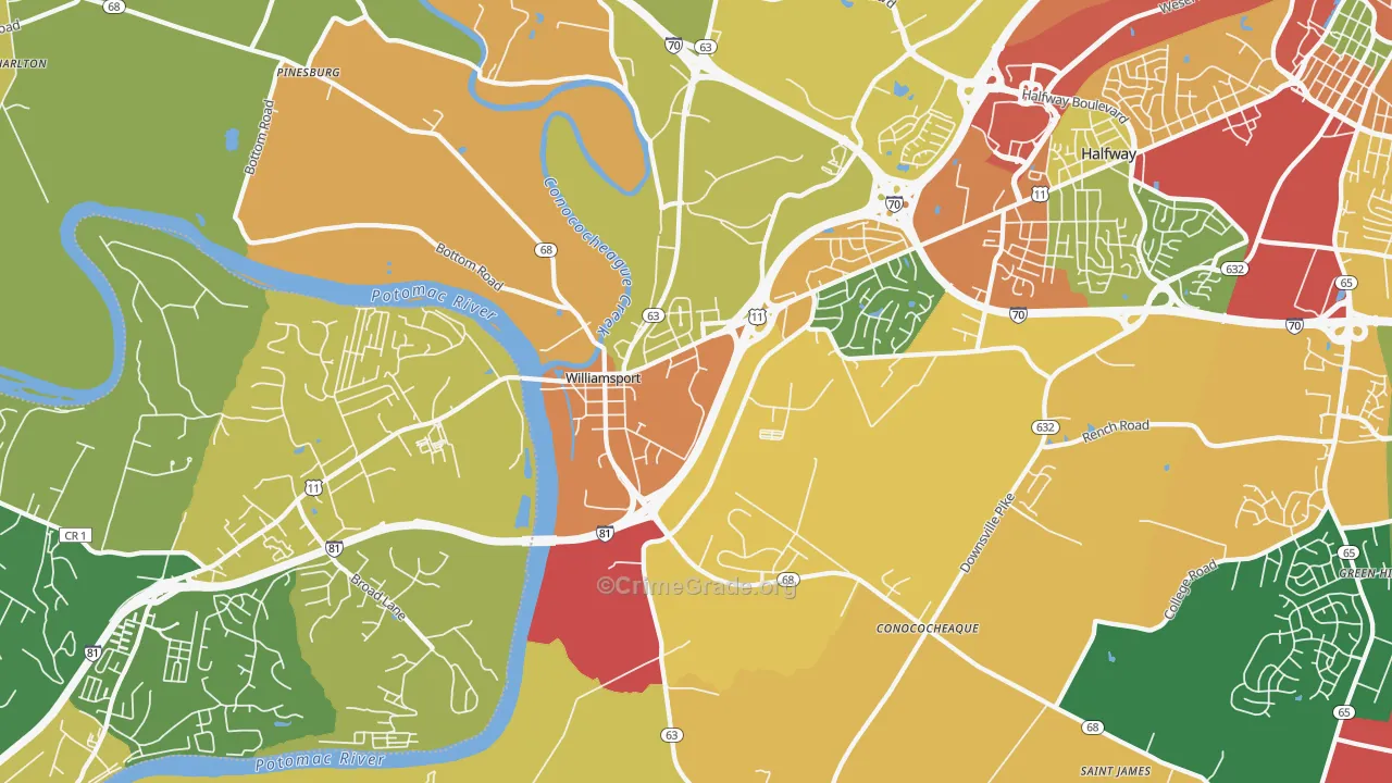 Williamsport, MD Map of Assault Rates