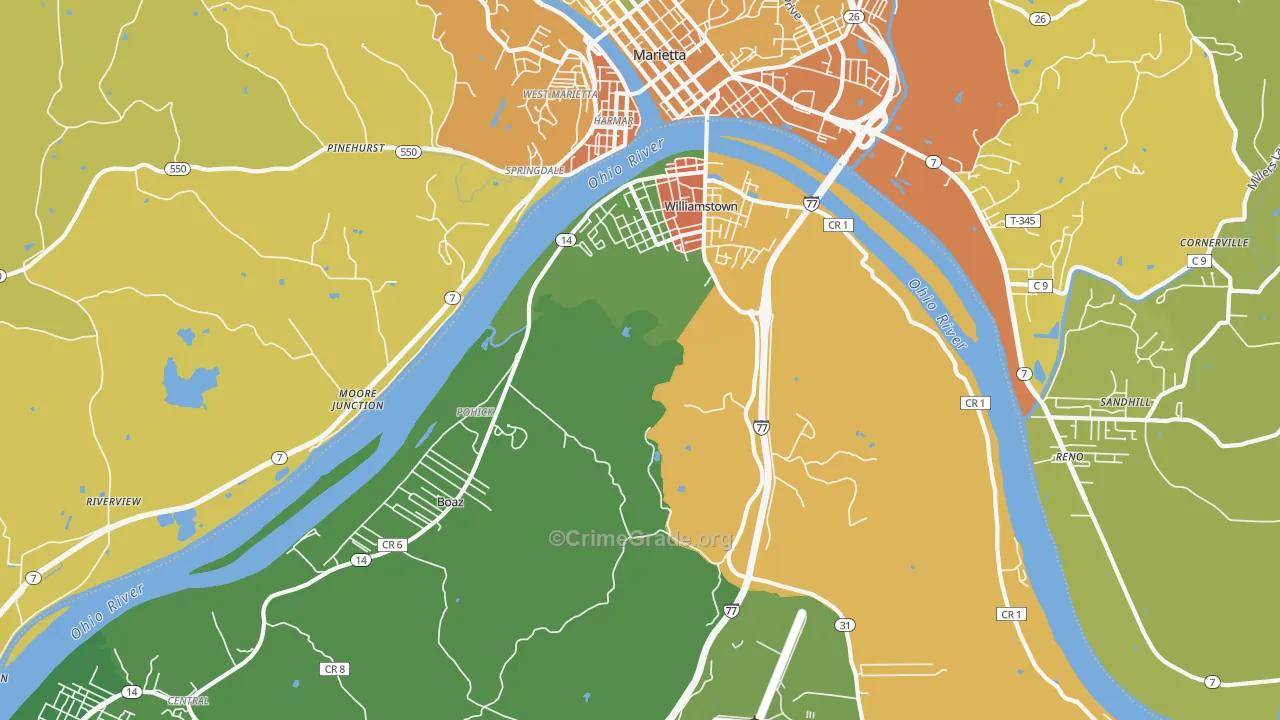Williamstown, WV Map of Assault Rates