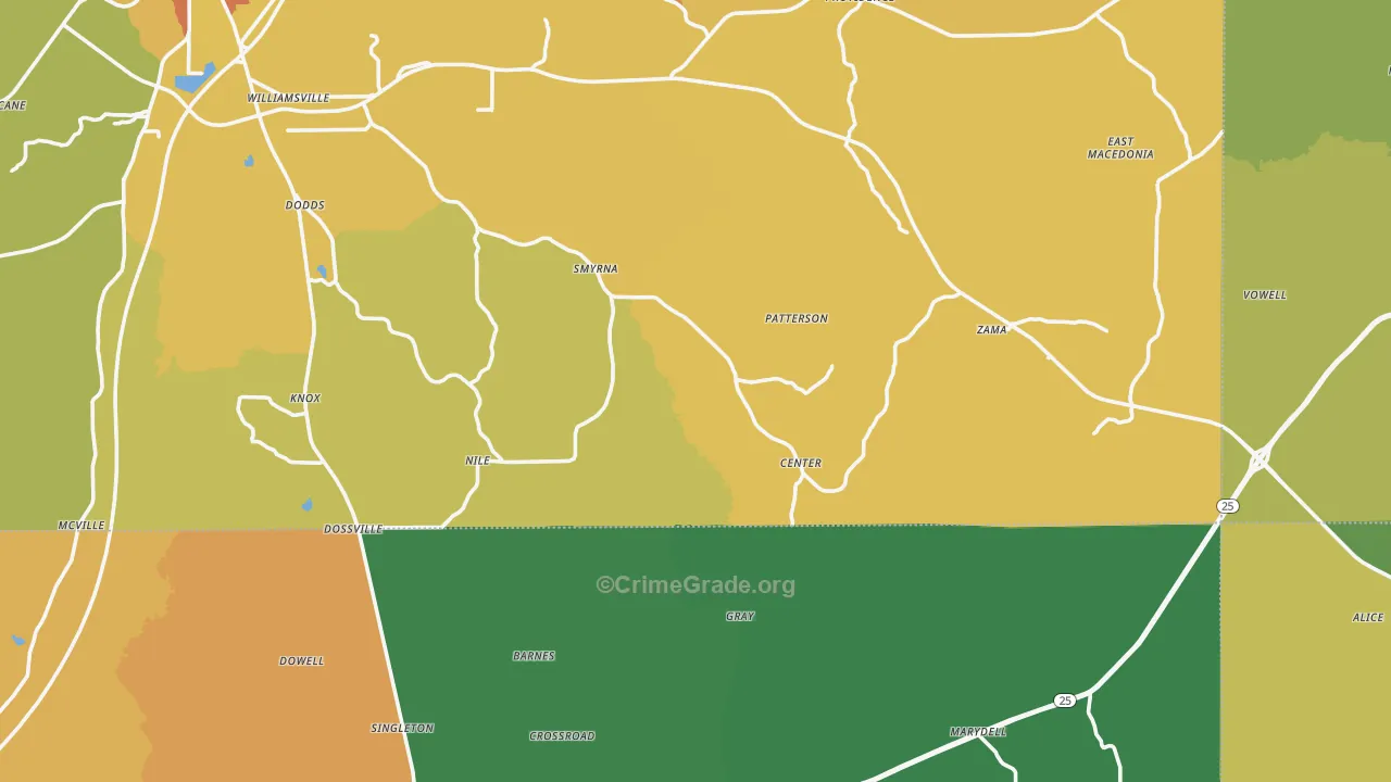Williamsville, MS Map of Assault Rates