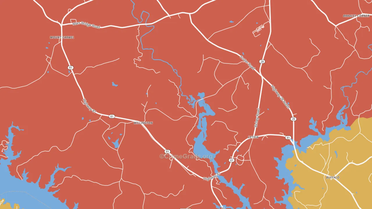 Willington, SC Map of Assault Rates