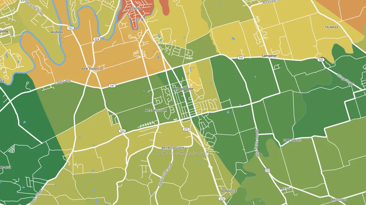 Willow Street, PA Map of Assault Rates