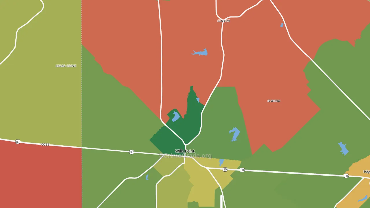 Wills Point, TX Map of Assault Rates