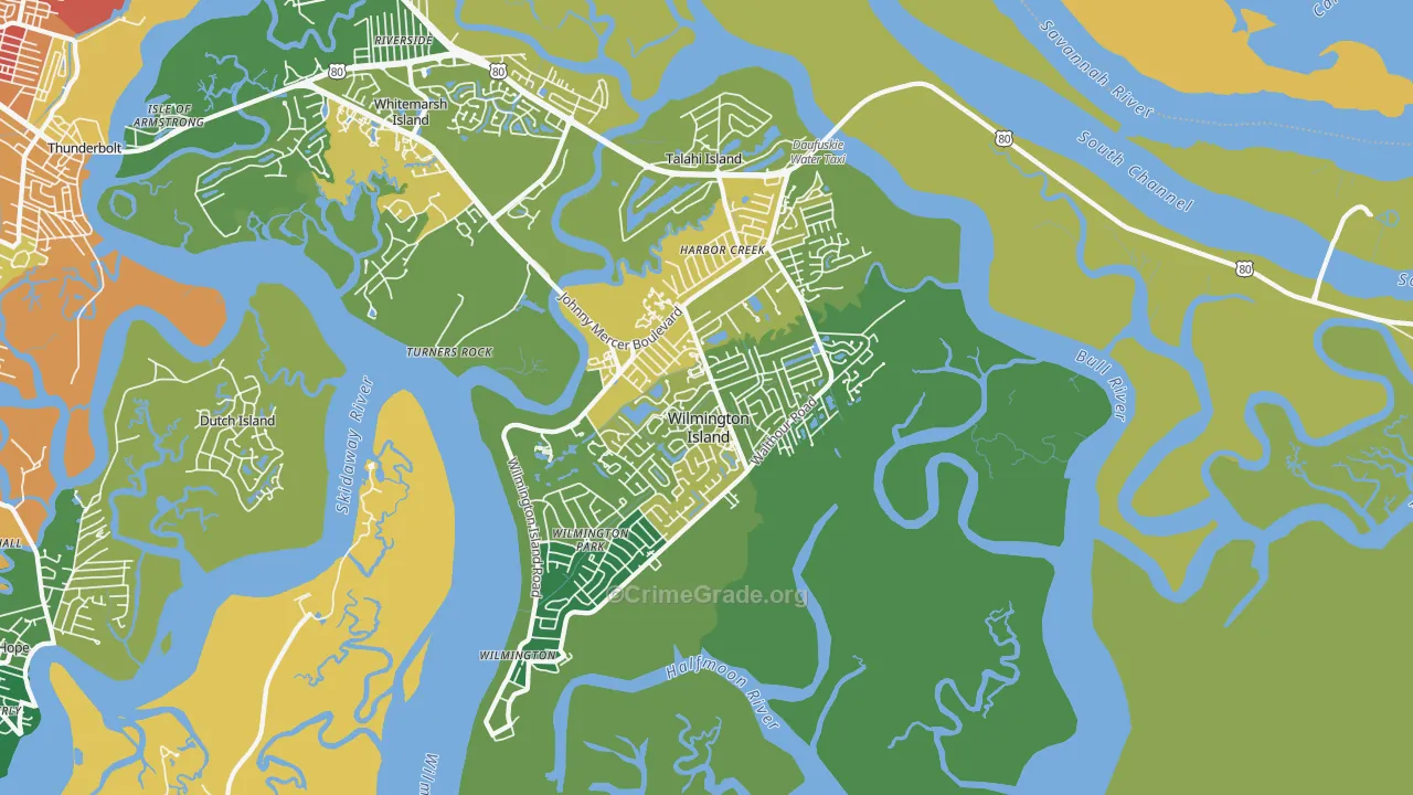 Wilmington Island, GA Map of Assault Rates