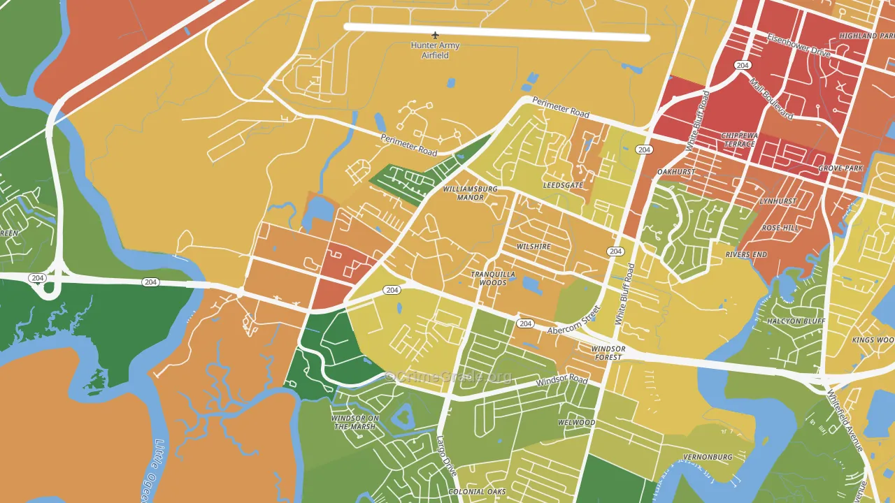 Wilshire Estates-Savannah Mall, Savannah, GA Map of Assault Rates