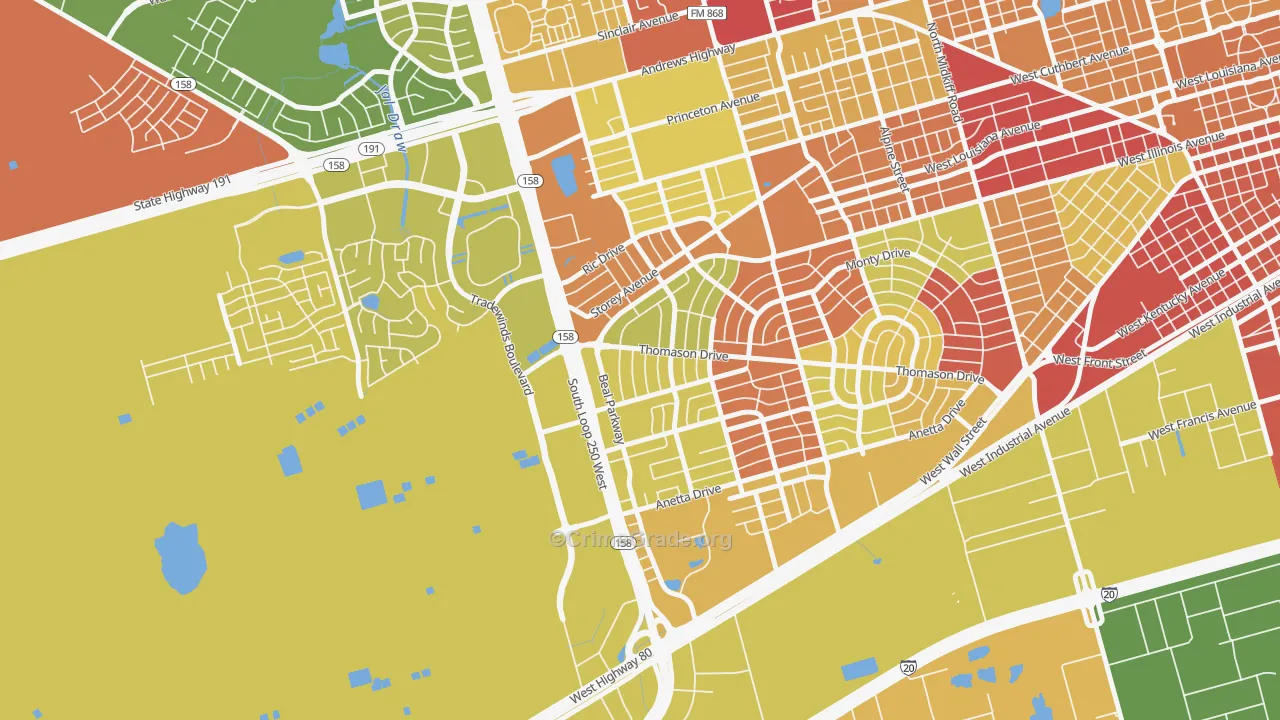 Wilshire Park, Midland, TX Map of Assault Rates