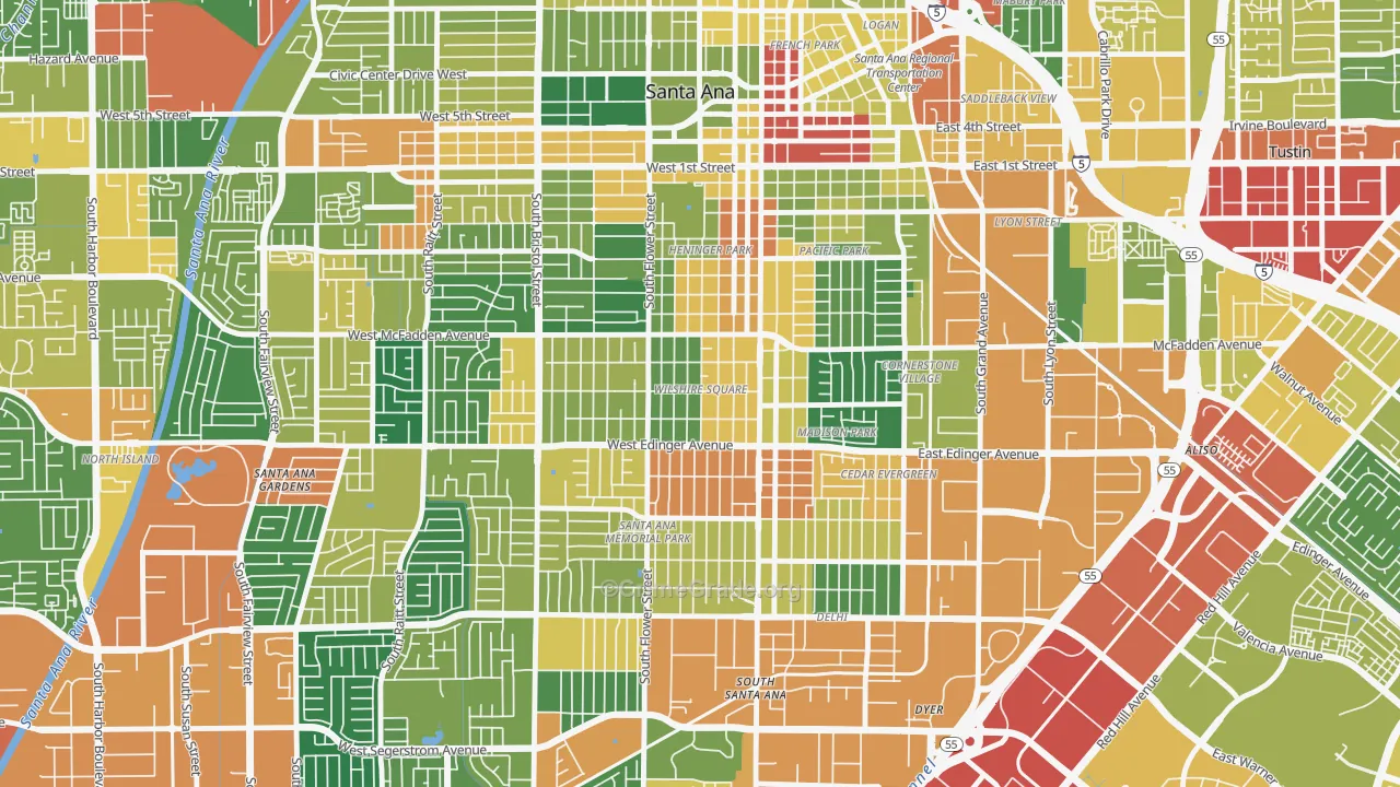 Wilshire Square, Santa Ana, CA Map of Assault Rates