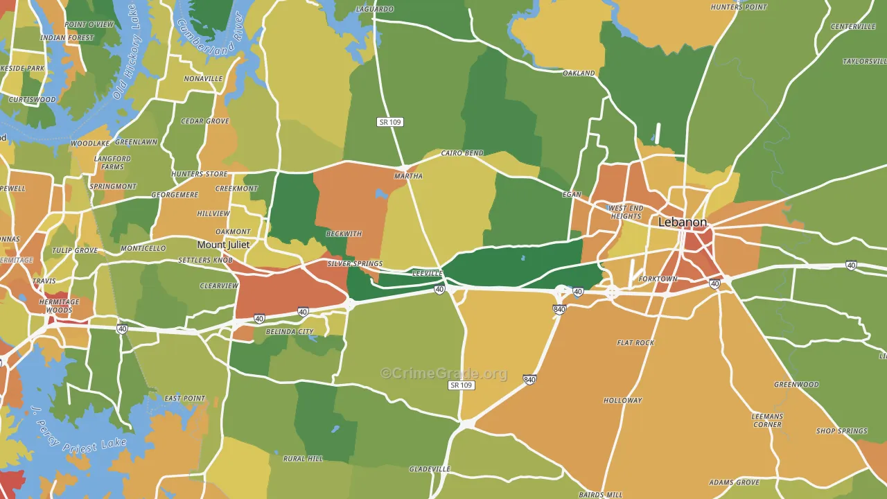 Wilson County, TN Map of Assault Rates