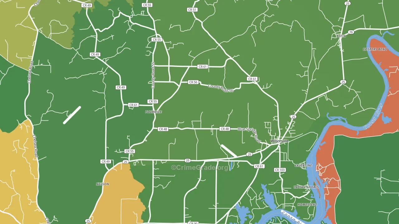Wilsonville, AL Map of Assault Rates