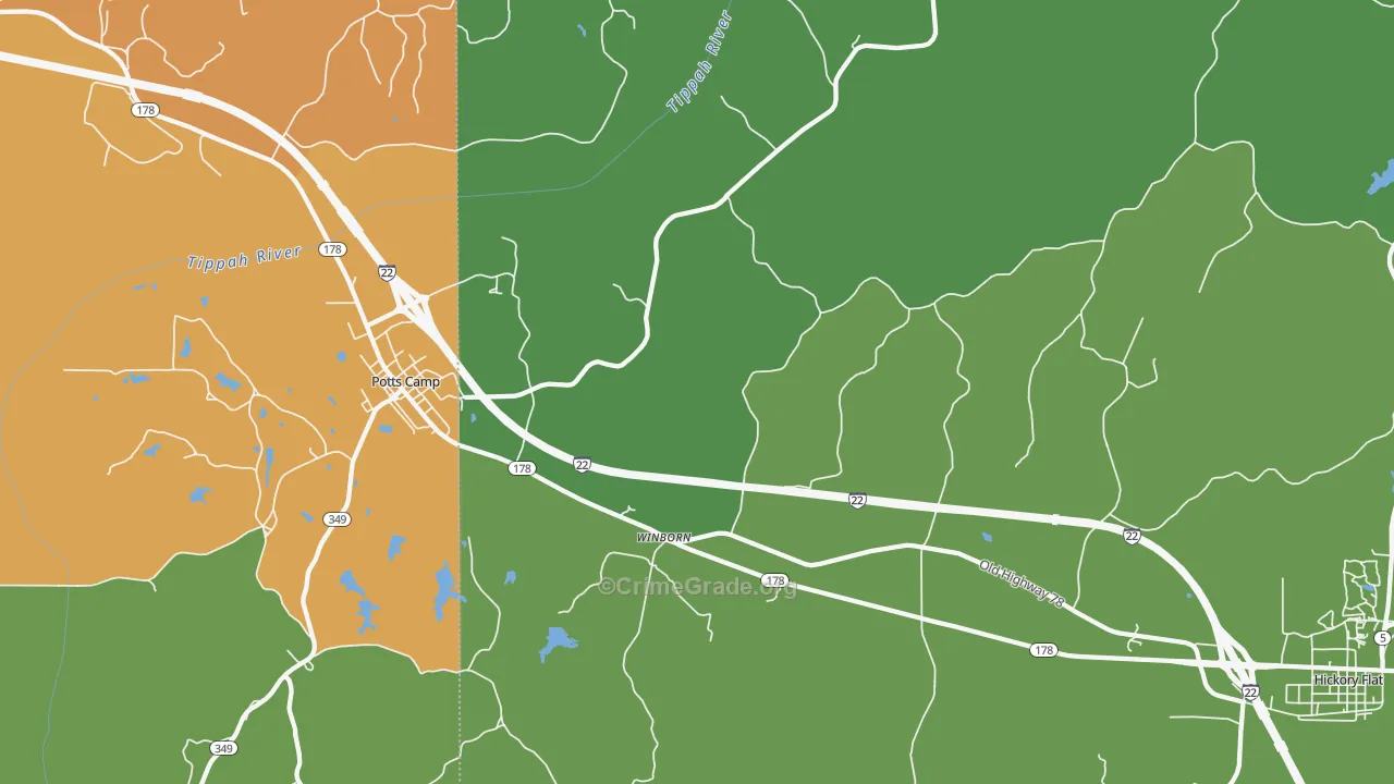 Winborn, MS Map of Assault Rates