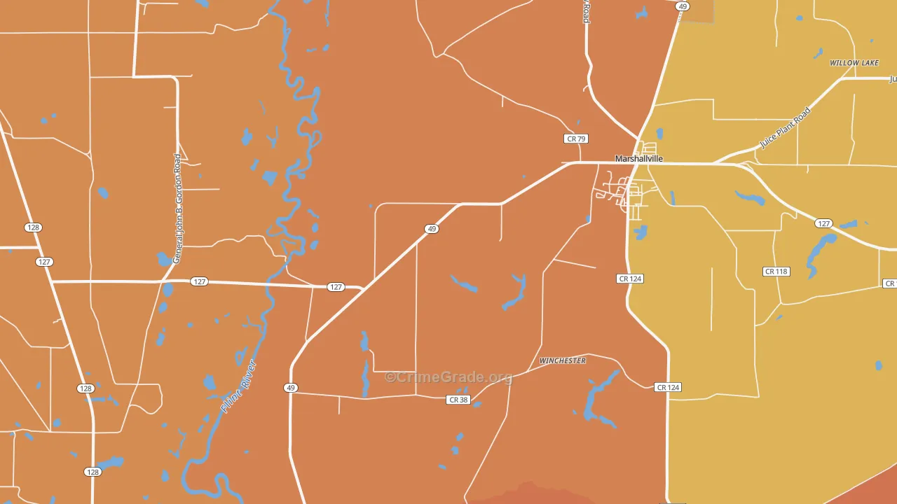 Winchester, GA Map of Assault Rates