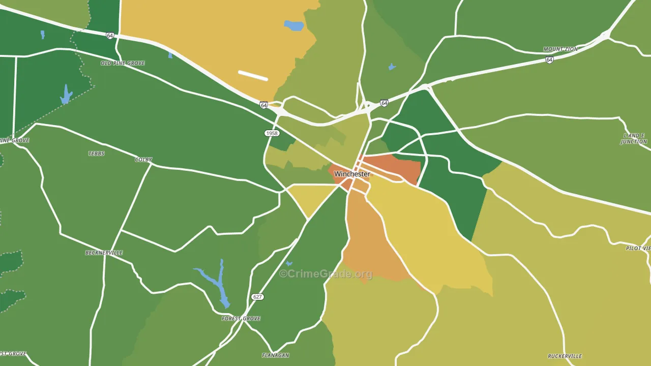 Winchester, KY Map of Assault Rates