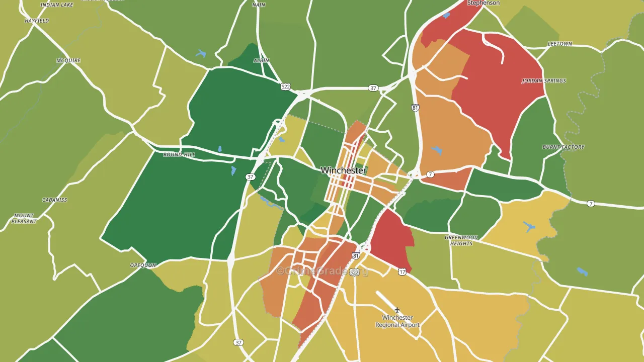Winchester, VA Map of Assault Rates