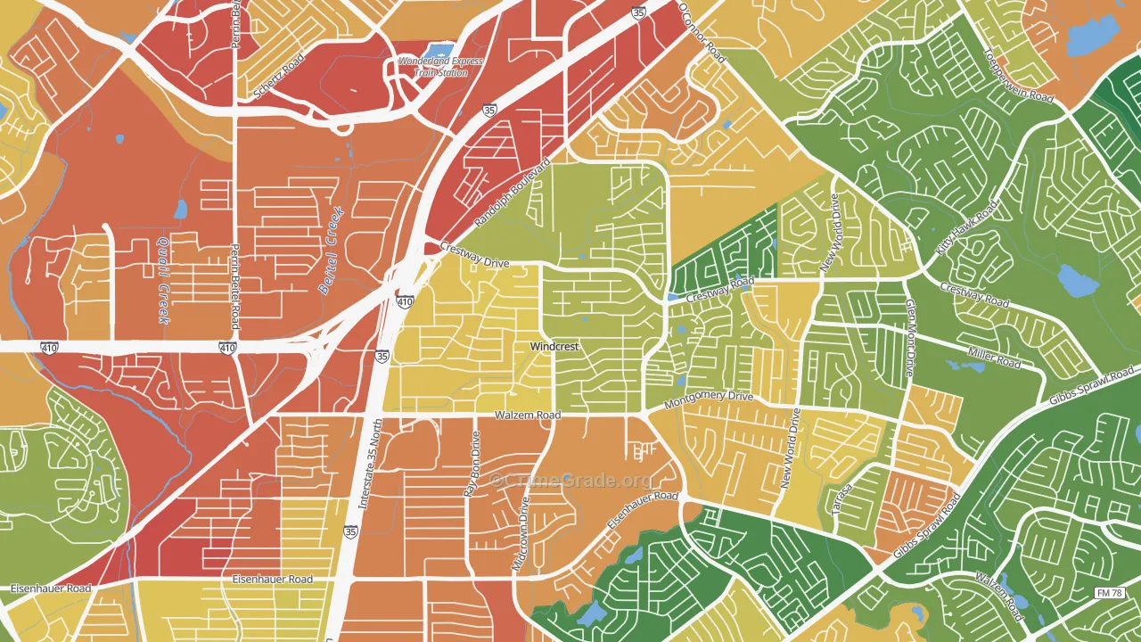 Windcrest, TX Map of Assault Rates