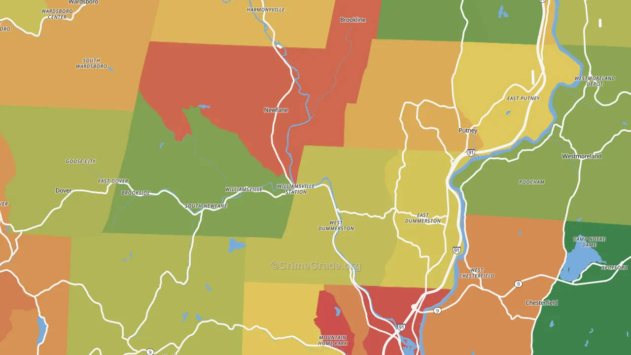 Windham County, VT Map of Assault Rates
