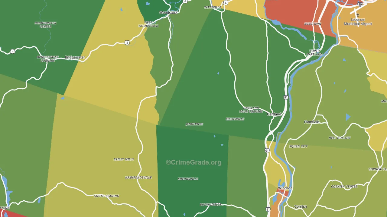 Windsor County, VT Map of Assault Rates