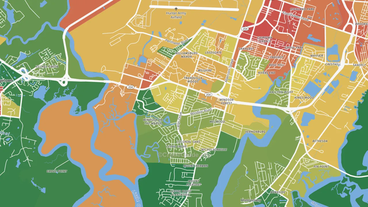 Windsor Forest, Savannah, GA Map of Assault Rates